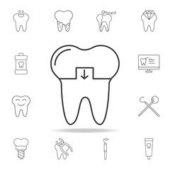 Crowned tooth icon. Detailed set of dental outline line icons. Premium quality graphic design icon. One of the collection icons for websites, web design, mobile app