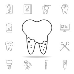 caries in the root of kawaii tooth icon. Detailed set of dental outline line icons. Premium quality graphic design icon. One of the collection icons for websites, web design