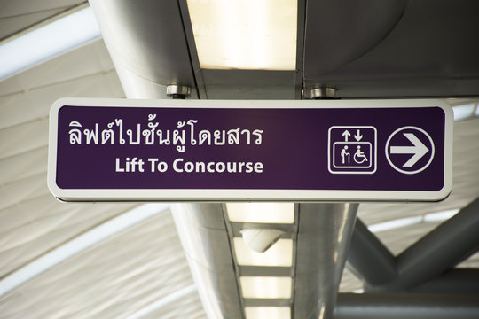 Symbol label lift or escalator for person disabled for moving up and down MRT Purple Line skytrain