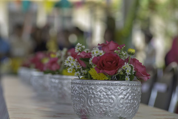 Flowers  in the water bowl, Songkran Festival of Thailand.