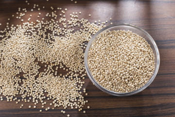 quinoa beans in bowl on rustic wooden background