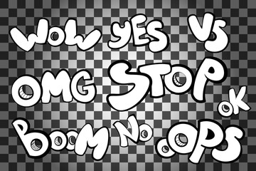 Pop art inscription on a transparent background.