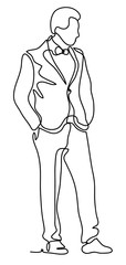 Casual business man. Vector illustration. Isolated on white background. Continuous line drawing. Vector monochrome, drawing by lines.