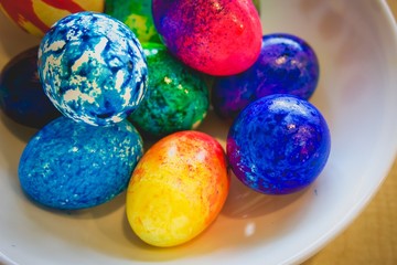 colorful easter eggs in a bowl