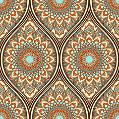 Seamless pattern with ethnic mandala ornament. Hand drawn vector illustration