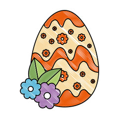 painted easter egg with floral decoration vector illustration design