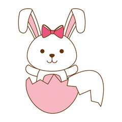 cute rabbit with broken shell egg easter celebration vector illustration design