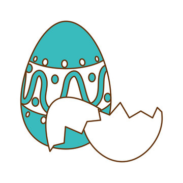 painted easter egg with broken shells celebration icon vector illustration design