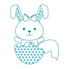 cute rabbit with broken shell egg easter celebration vector illustration design