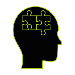 human profile thinking with puzzle pieces vector illustration design