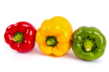 Yellow, Red, and Green pepper isolated on white background