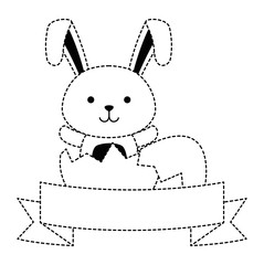 cute rabbit with broken shell egg easter celebration vector illustration design
