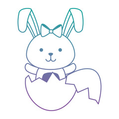 cute rabbit with broken shell egg easter celebration vector illustration design