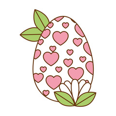 painted easter egg with hearts and leafs vector illustration design