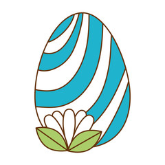 painted easter egg with lines and leafs vector illustration design