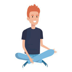 young man sitting on the floor avatar character vector illustration design