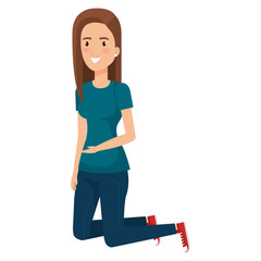 beautiful woman kneeling avatar character vector illustration design