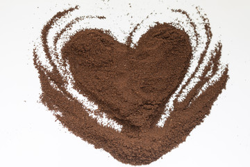 Coffee Valentine's Day. Coffee heart. Heart of instant coffee.