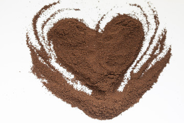 Coffee Valentine's Day. Coffee heart. Heart of instant coffee.