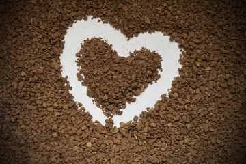 Coffee Valentine's Day. Coffee heart. Heart of instant coffee.