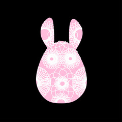 Unusual bunny for the Easter design and cards. Rabbit silhouettes with a bright abstract pattern. Vector illustration isolated on black background.
