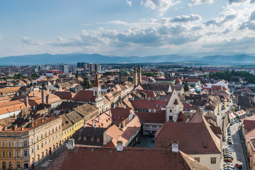 Fototapeta na wymiar The view of the historical center of Sibiu from above
