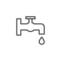 Faucet with water drop outline icon. linear style sign for mobile concept and web design. Tap water stopcock simple line vector icon. Symbol, logo illustration. Pixel perfect vector graphics