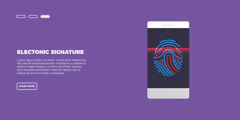 Fototapeta premium Electronic fingerprint on pass scanning mobile phone screen, security check. Vector illustration concept