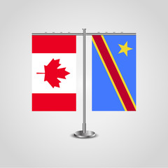 PrintTable stand with flags of Canada and Democratic Republic of the Congo.Two flag. Flag pole. Symbolizing the cooperation between the two countries. Table flags