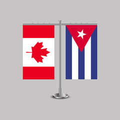 Table stand with flags of Canada and Cuba.Two flag. Flag pole. Symbolizing the cooperation between the two countries. Table flags