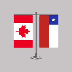 Table stand with flags of Canada and Chile.Two flag. Flag pole. Symbolizing the cooperation between the two countries. Table flags