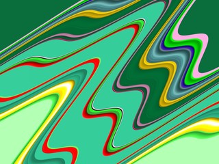 Wavy lines in colorful hues, abstract background in yellow grren colors