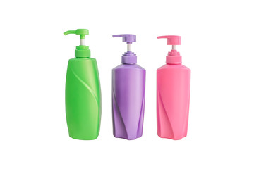 Set of plastic bottle shampoo isolated on white background with clipping paths