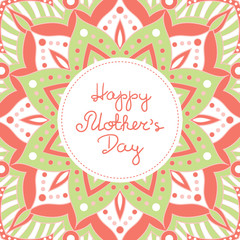 Happy Mothers Day background vector. Spring bright floral pattern print with frame and lettering text for holiday web banner, greeting card for mom or poster templates design.