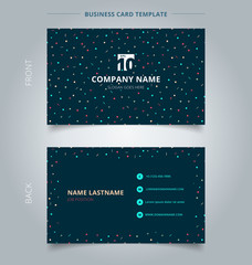 Fototapeta na wymiar Creative business card and name card template simple geometric triangles, squares, circles colorful on dark background.