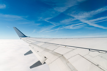 Fototapeta na wymiar Airplane wing during flight