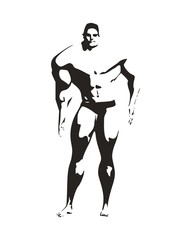 Bodybuilder silhouette. Muscular man posing. Sketch style illustration