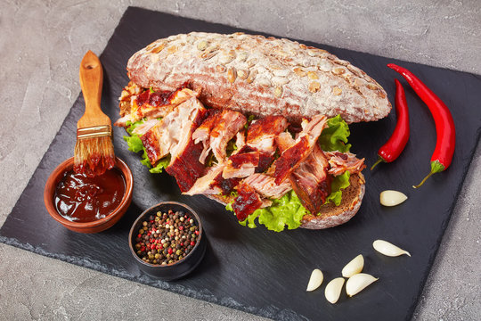 Delicious Juicy Giant BBQ Rib Sandwich