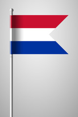 Flag of Netherlands. National Flag on Flagpole. Isolated Illustration on Gray
