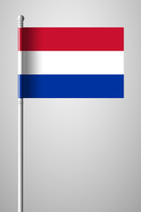 Flag of Netherlands. National Flag on Flagpole. Isolated Illustration on Gray
