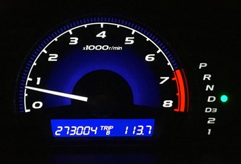 Mileage display panel on the racing car. Dashboard control cars. Analog display panel