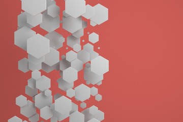White hexagons of random size on red background