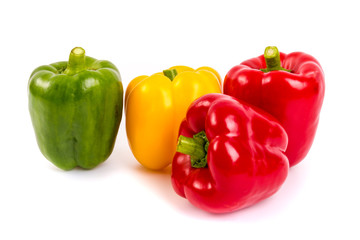 Yellow, Red, and Green pepper isolated on white background