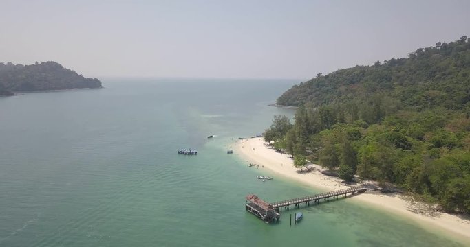 Scenic aerial shot of Pulau Beras Basah island and horizon on a sunny day
