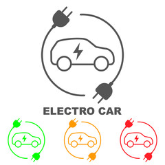 Icons of electric cars, vector. The indication of the battery level in the electric car