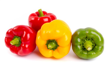 Yellow, Red, and Green pepper isolated on white background