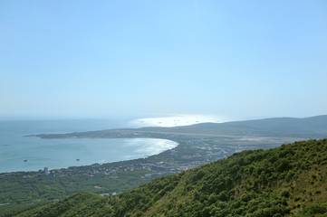Beautiful sea bay in the city of Gelendzhik, photographed from a high mountain