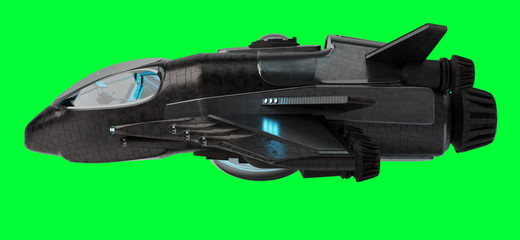 Futuristic spacecraft isolated on green background 3D rendering