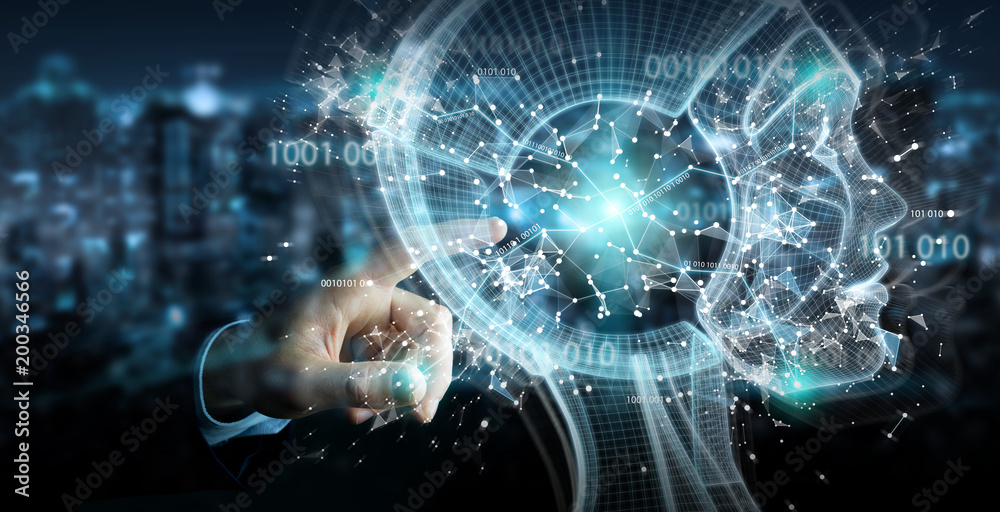 Fototapete businessman using digital artificial intelligence interface 3d rendering