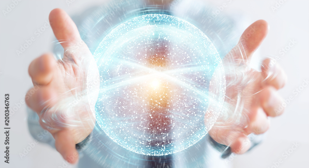 Leinwandbilder businessman using digital network connection sphere 3d rendering